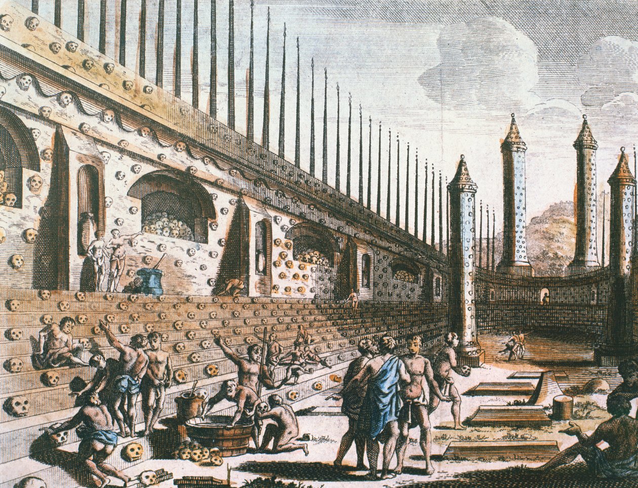 Eine Wand aus menschlichen Schädeln, Templo Mayor, Tenochtitlan von Jakob van der Schley