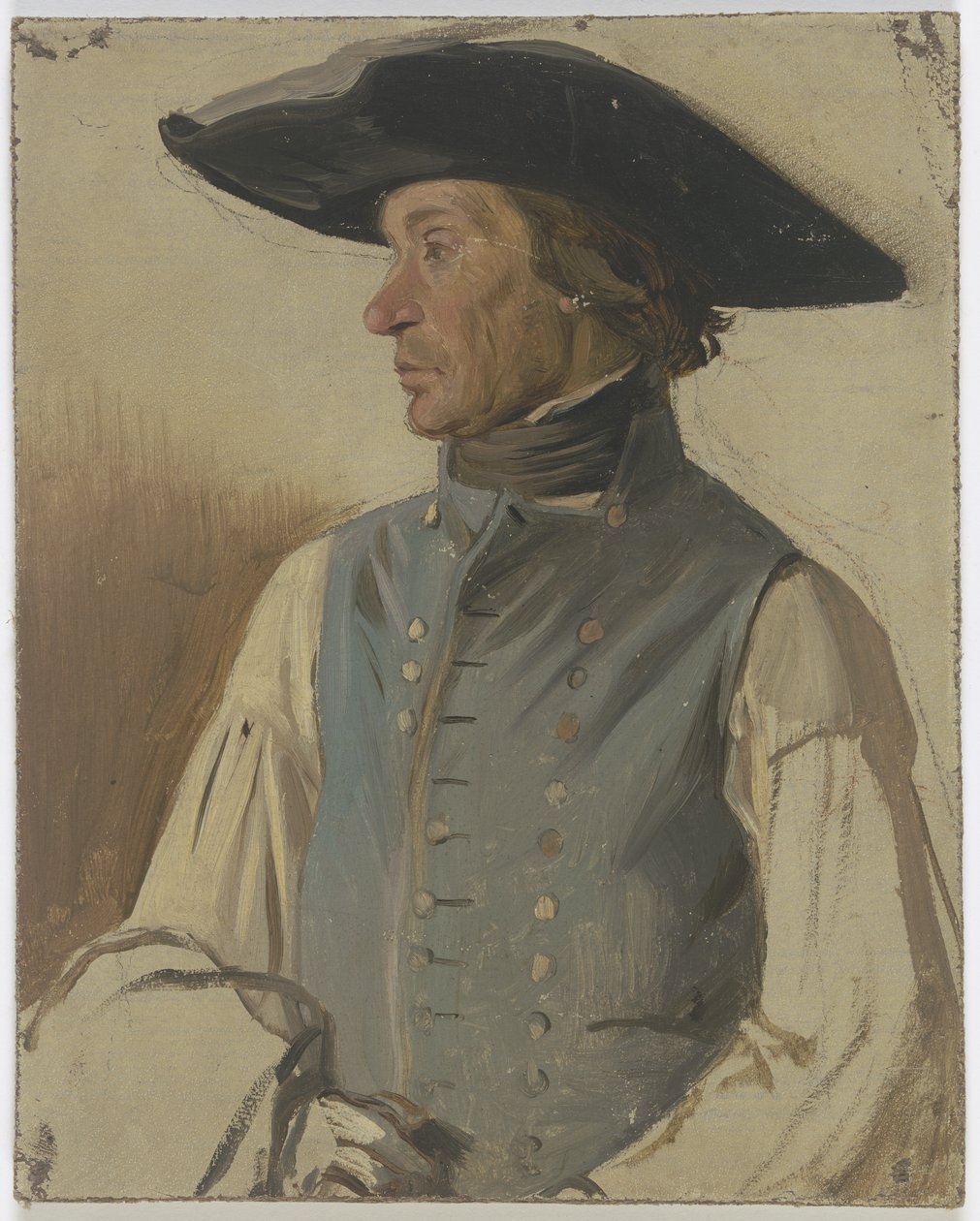 Bauer mit großem Hut und blauer Weste von Jakob Becker
