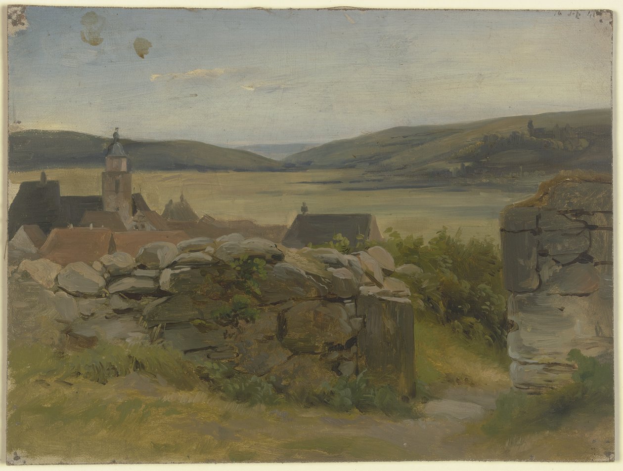 Kleines Dorf mit Blick auf Wiese von Jakob Becker