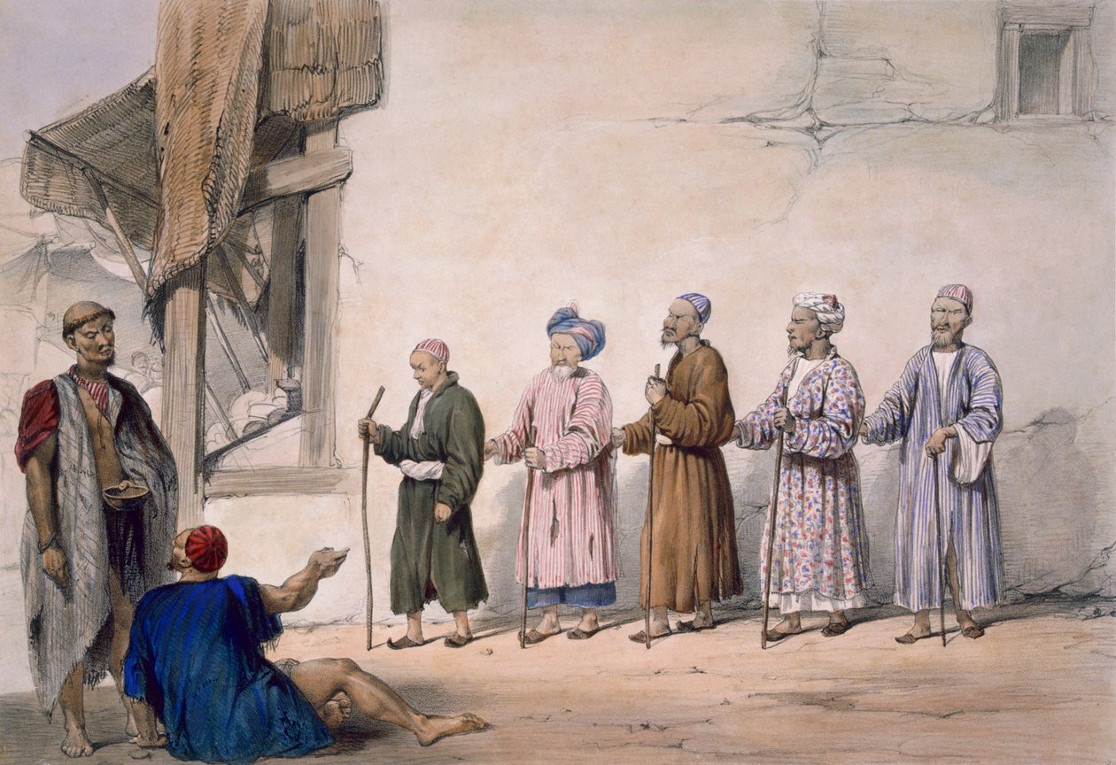 Eine Reihe blinder Bettler, Kabul, 1843 von James Atkinson