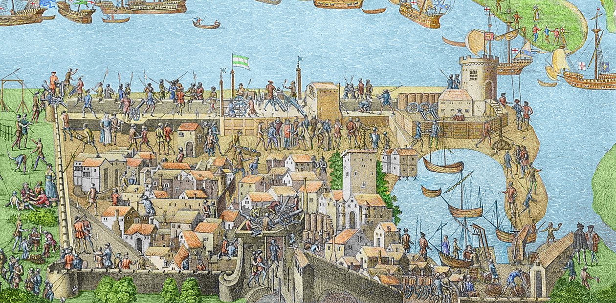 Das Lager der englischen Truppen in der Nähe von Portsmouth während der Schlacht von Solent (spätere Kolorierung) von James Basire