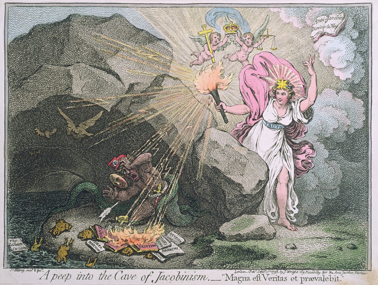 Ein Blick in die Höhle des Jakobinismus, oder Magna est Veritas et praevalebit, veröffentlicht von Hannah Humphrey im Jahr 1798 von James Gillray