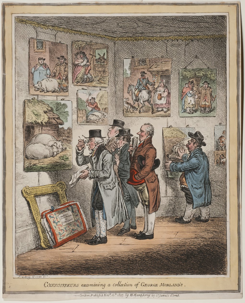 Kenner untersuchen eine Sammlung von George Morland, veröffentlicht von Hannah Humphrey, 1807 von James Gillray