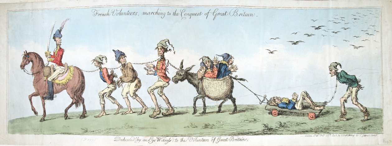 Französische Freiwillige, marschieren zur Eroberung Großbritanniens, veröffentlicht von Hannah Humphrey im Jahr 1799 von James Gillray