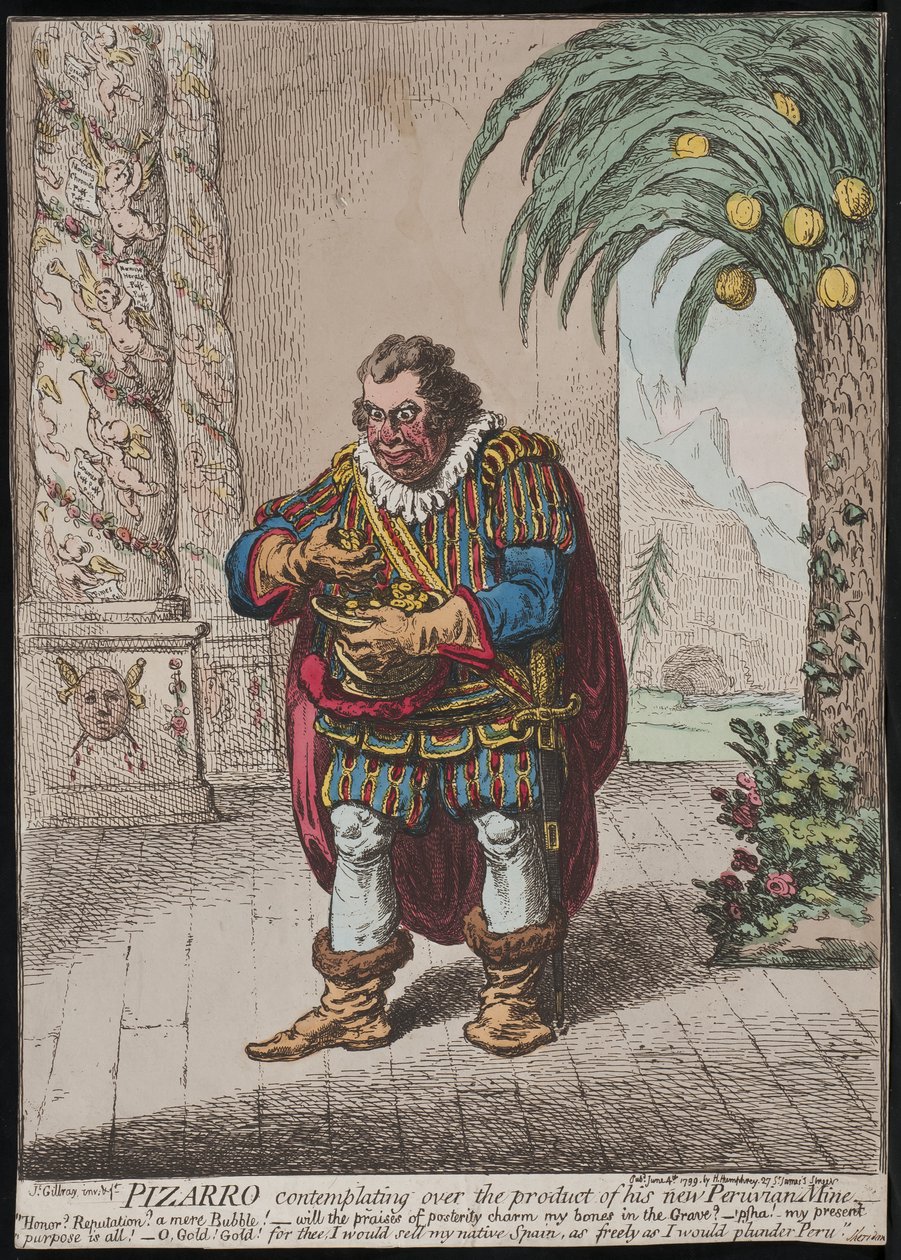 Pizarro betrachtet das Produkt seiner neuen peruanischen Mine, 1799 von James Gillray