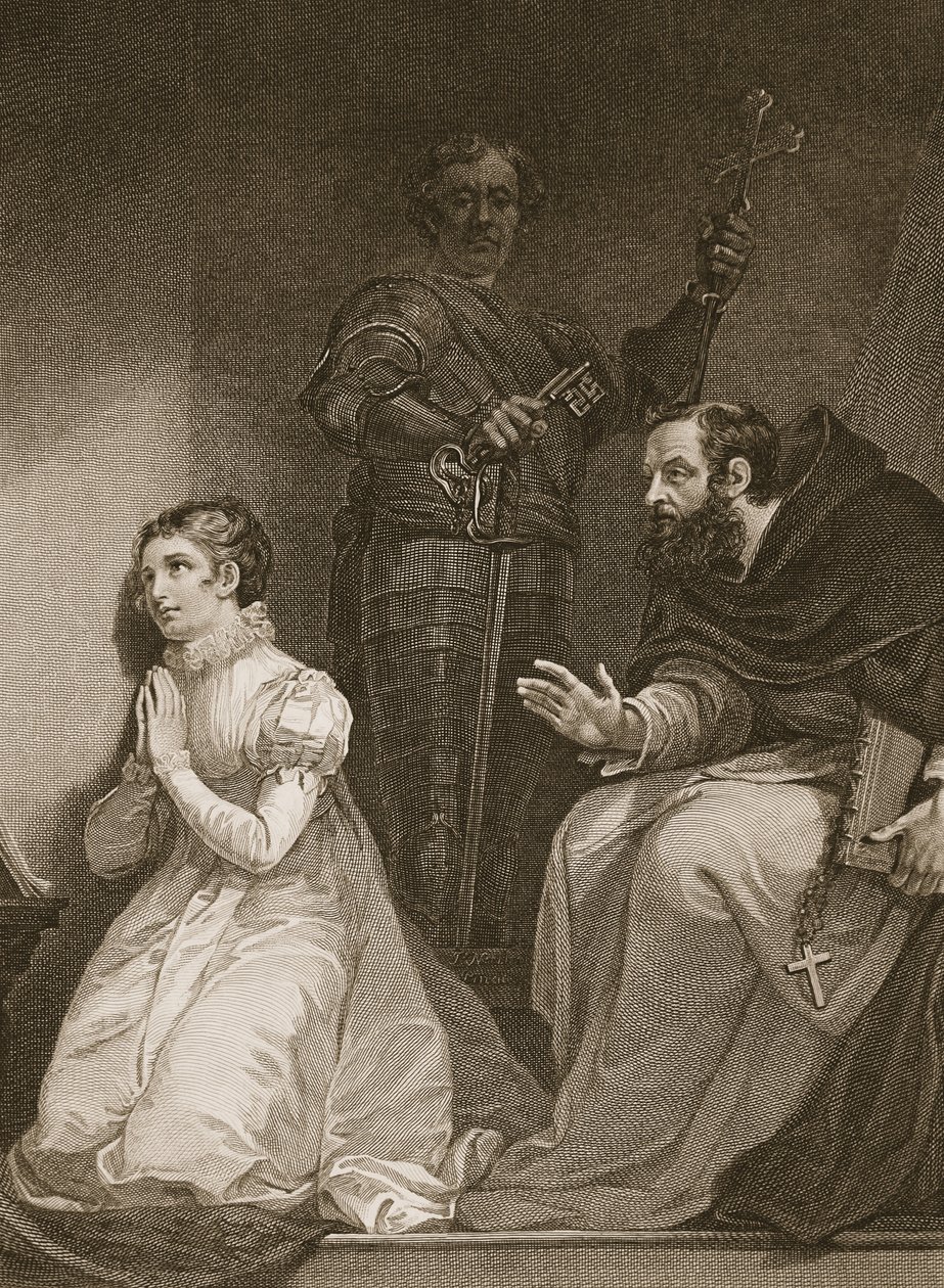 Feckenham besucht Lady J. Grey im Turm im Auftrag der Königin, graviert von W. Bromley, Illustration aus David Humes 
