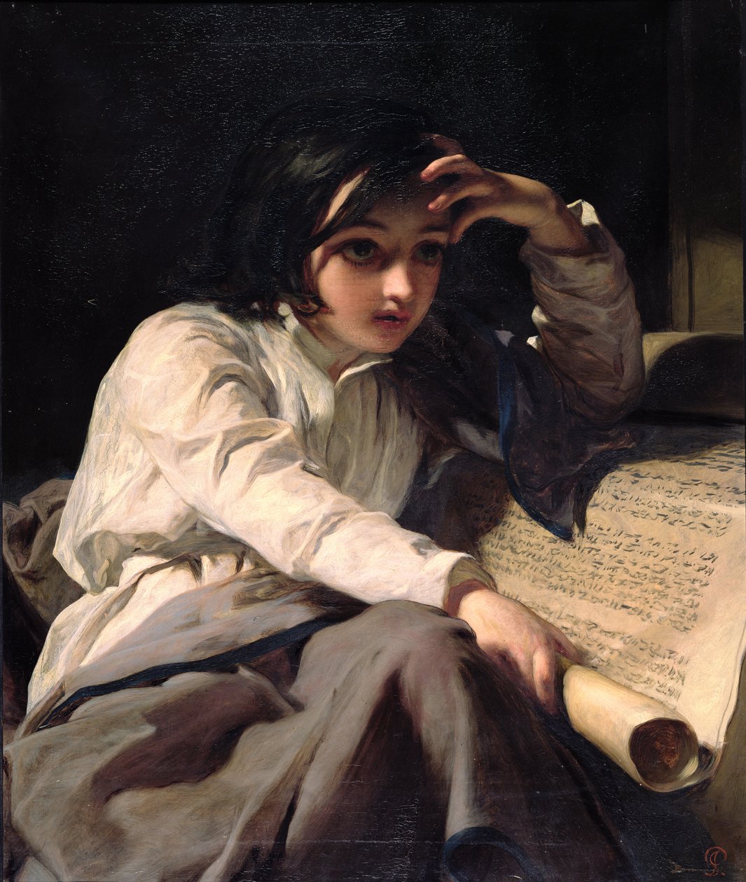 Der kleine Timotheus entfaltet die Schriften, ca. 1853 von James Sant