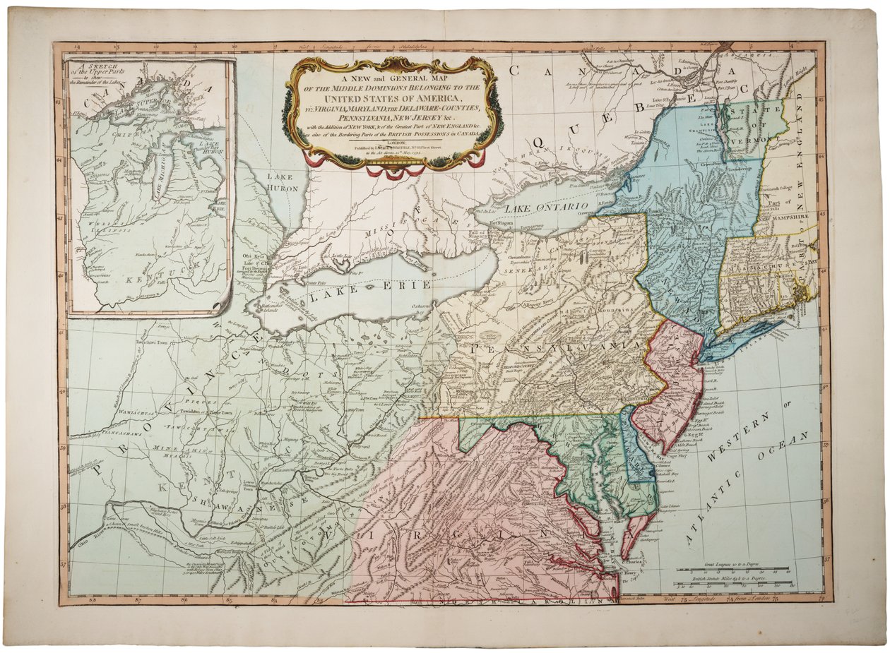 Eine neue und allgemeine Karte des mittleren Herrschaftsgebiets der Vereinigten Staaten, 14. Mai 1794 von James and Laurie, Robert Whittle