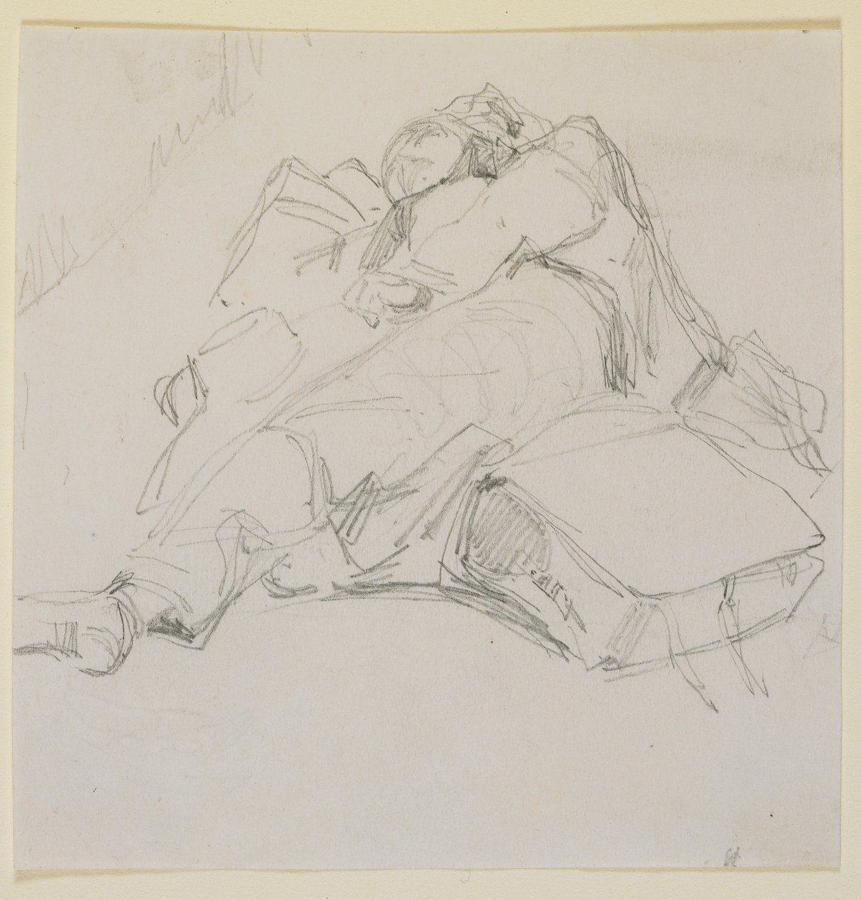 Ein Mann schläft auf einem Haufen Gepäck von James Abbott McNeill Whistler