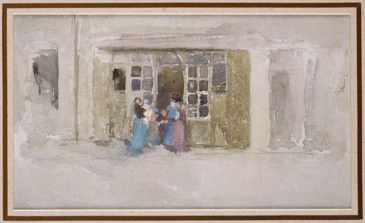 Frauen und Kinder an einer Ladentür, ca. 1888 von James Abbott McNeill Whistler