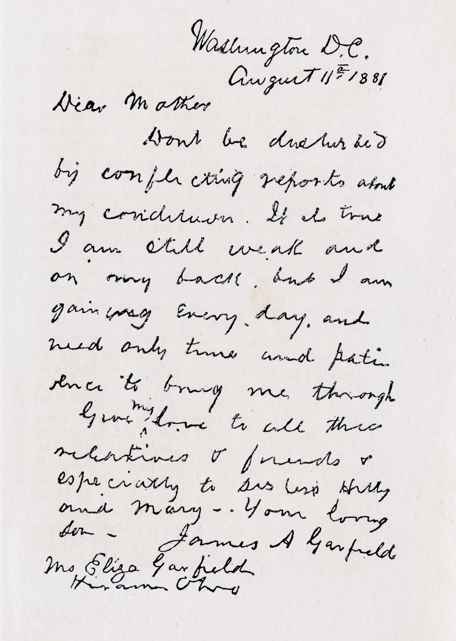 Brief von James Abram Garfield an seine Mutter, aus 