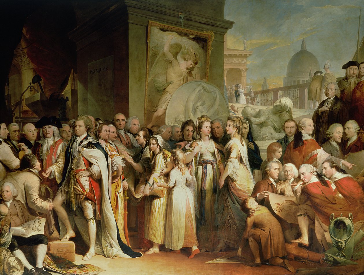 Die Verteilung der Prämien in der Society of Arts, fünfter in der Serie Der Fortschritt der menschlichen Kultur und des Wissens, ca. 1777-84 von James Barry