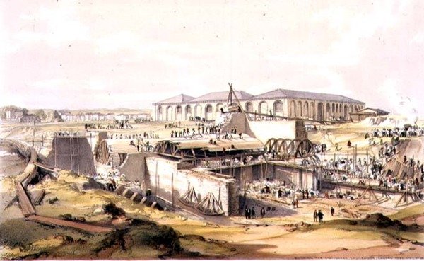 Bau des stationären Maschinenhauses, Camden Town, 28. April 1837, graviert vom Künstler von James Bourne