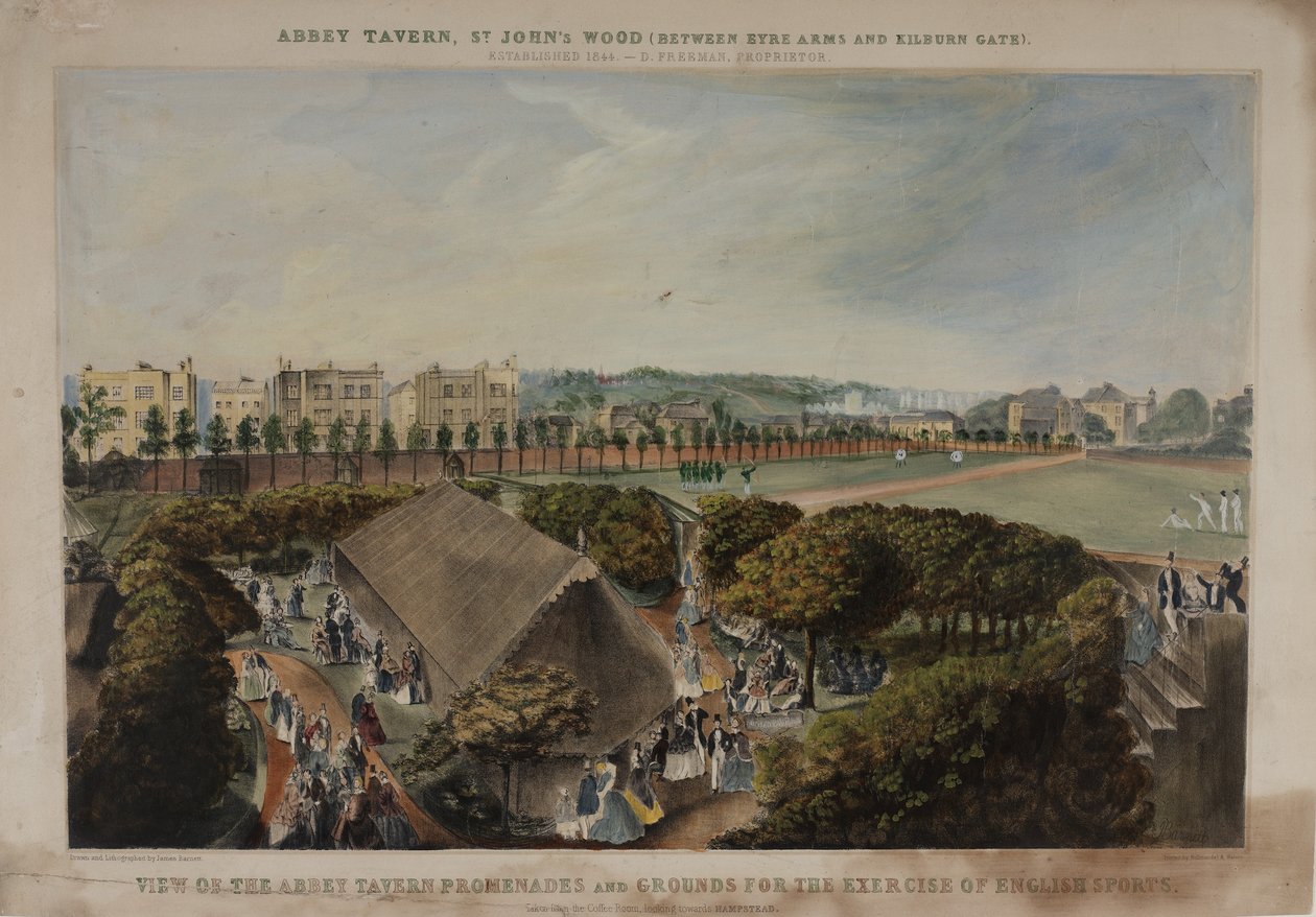 Ansicht der Promenaden und Gärten der Abbey Taverns, Violet Hill, Marylebone, um 1870 von James D Barnett