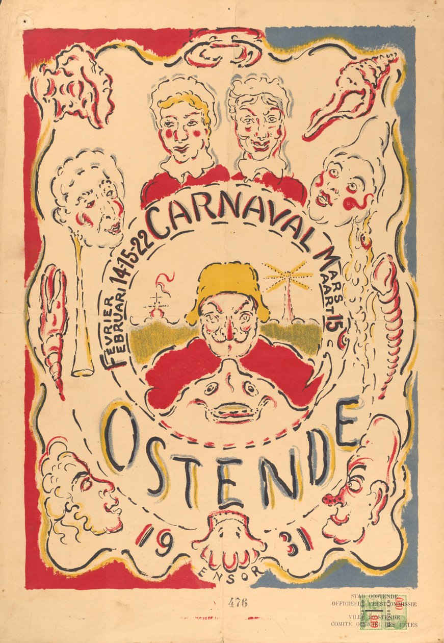 Plakat für den Karneval in Ostende von James Ensor