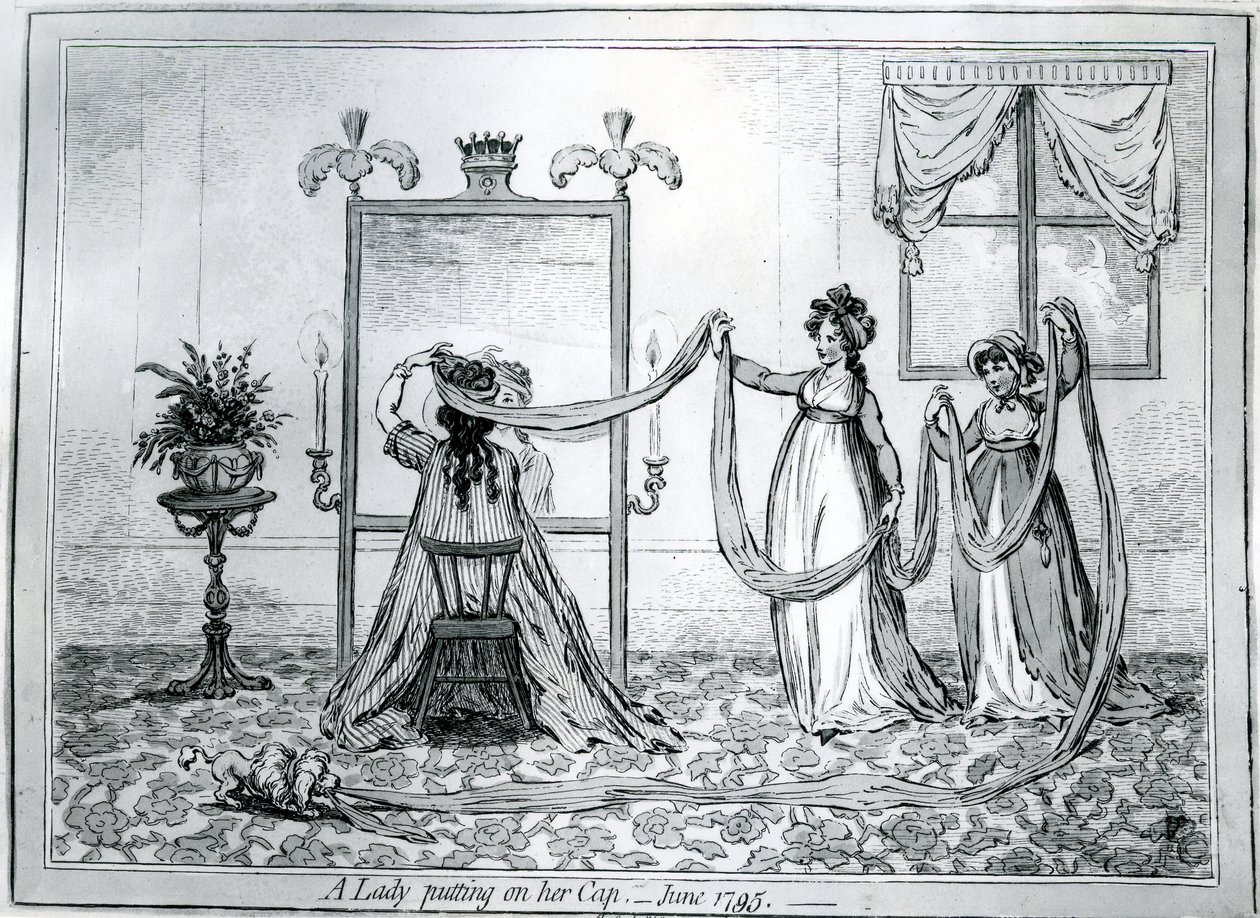 Eine Dame setzt ihren Hut auf, 1795 von James Gillray