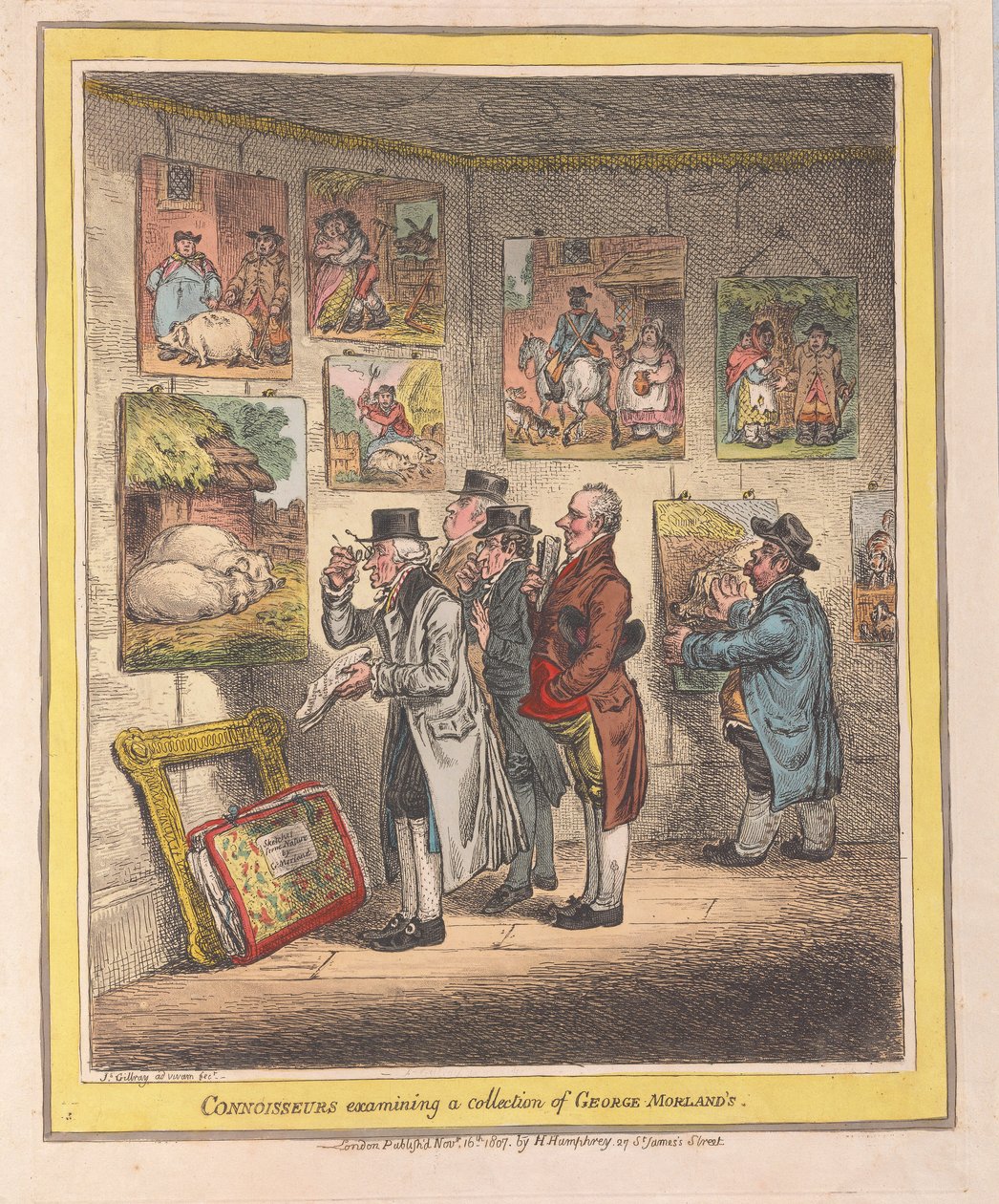 Kenner untersuchen eine Sammlung von George Morlands von James Gillray