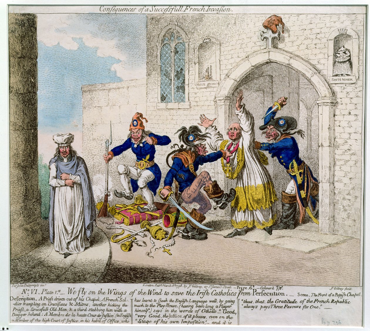 Folgen einer erfolgreichen französischen Invasion, oder Wir fliegen auf den Flügeln des Windes, um die irischen Katholiken vor Verfolgung zu retten von James Gillray