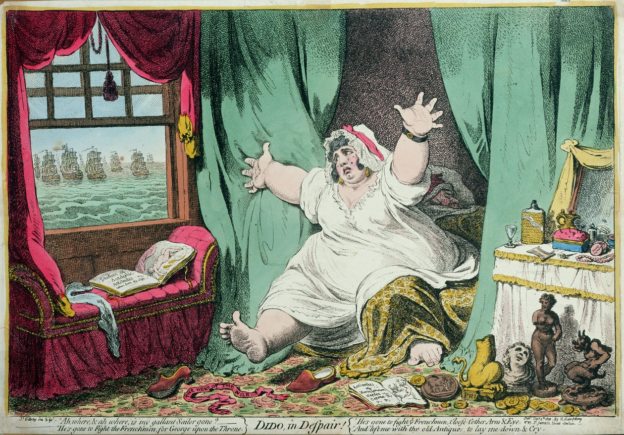 Dido in Verzweiflung, veröffentlicht von Hannah Humphrey, 1801 von James Gillray