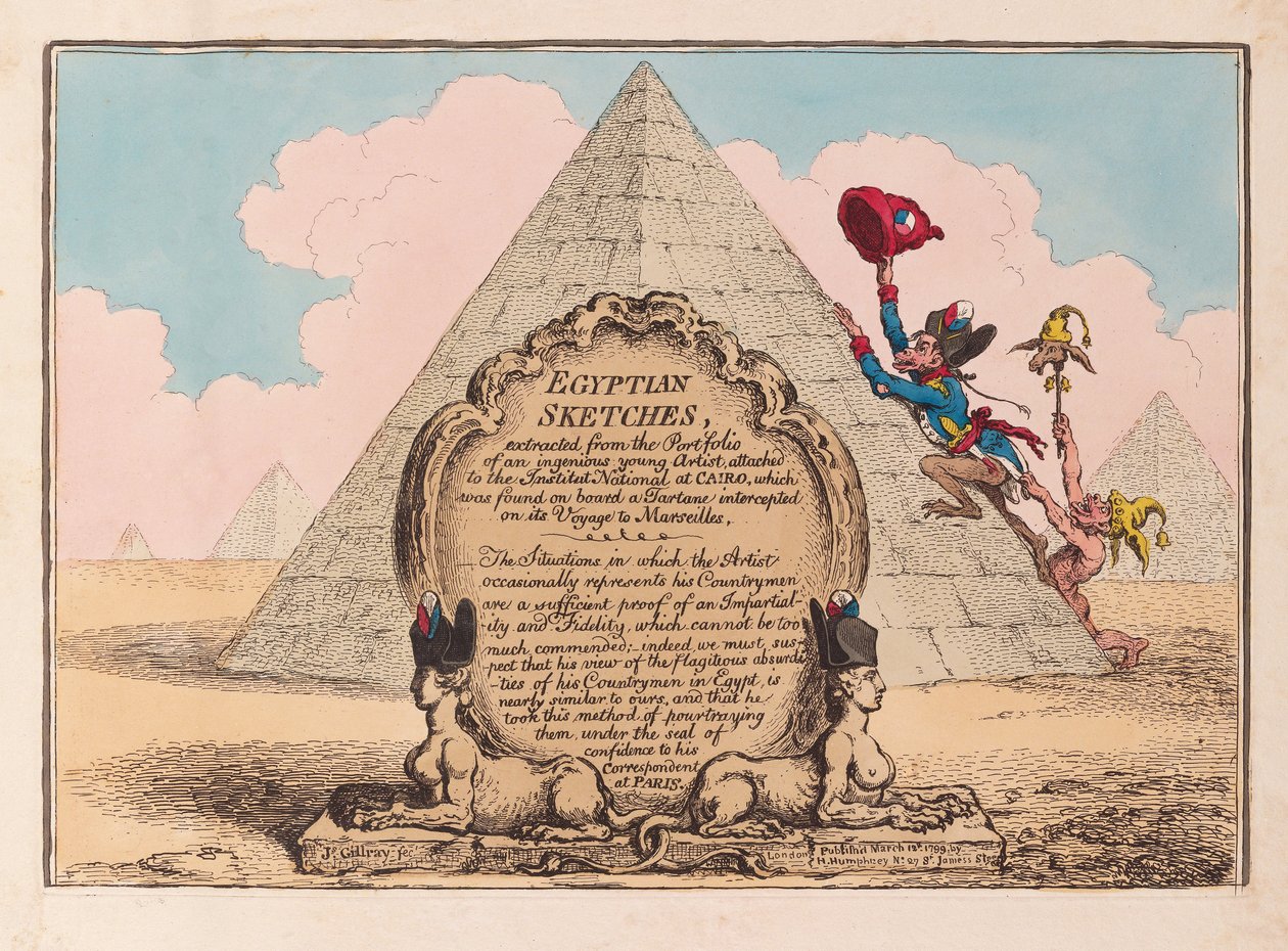 Ägyptische Skizzen, veröffentlicht 1799 (handkolorierte Gravur) von James Gillray