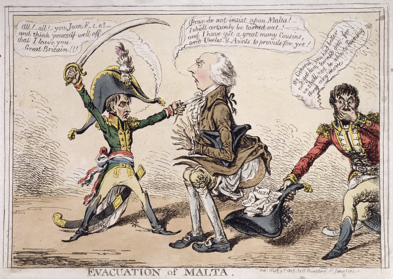 Evakuierung von Malta, veröffentlicht von Hannah Humphrey im Jahr 1803 von James Gillray