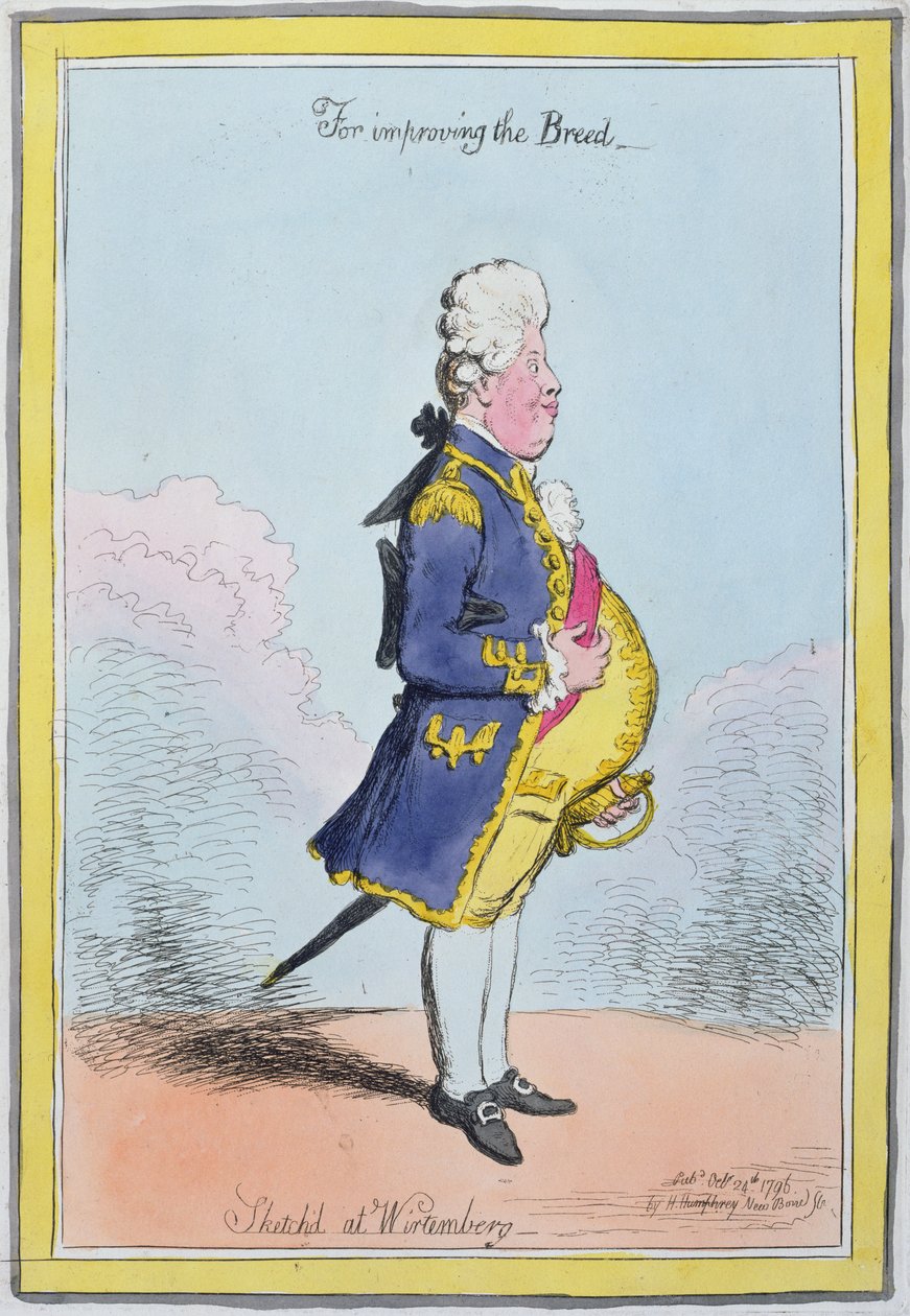 Zur Verbesserung der Rasse, skizziert in Wirtemberg, veröffentlicht von Hannah Humphrey im Jahr 1796 von James Gillray