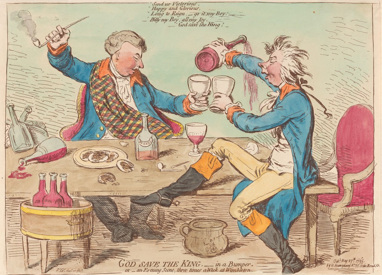 Gott schütze den König. - In einem Bumper. Oder - Eine Abendszene dreimal die Woche in Wimbleton von James Gillray