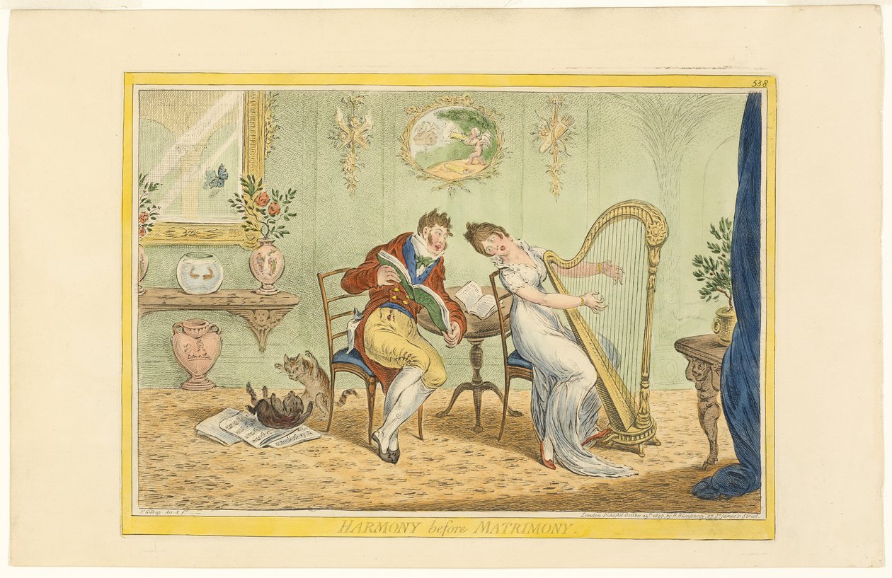 Harmonie vor der Ehe (recto); Überwindung des Fünf-Bar-Tors (verso) von James Gillray