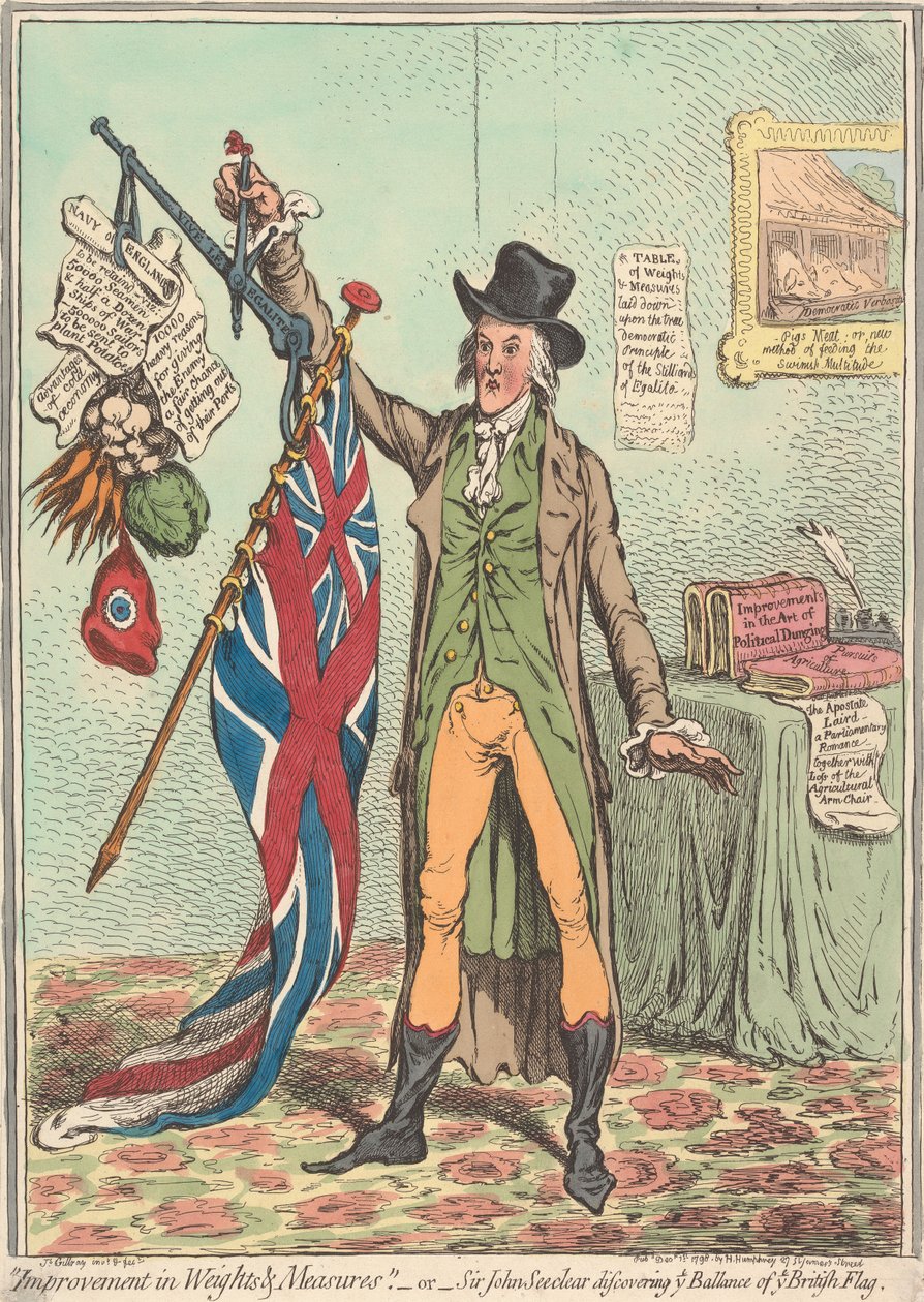 Verbesserung der Gewichte und Maße. - oder - Sir John Seeclear entdeckt das Gleichgewicht der Flagge (aus: Karikatur, Bd. 1) von James Gillray