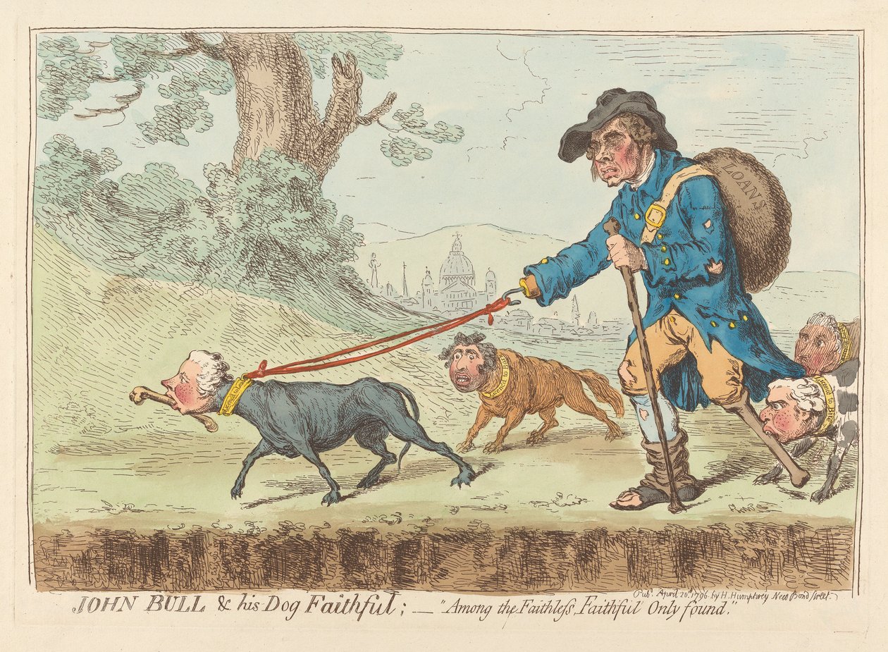 John Bull & Sein treuer Hund; - "Unter den Treulosen, nur treu gefunden" von James Gillray