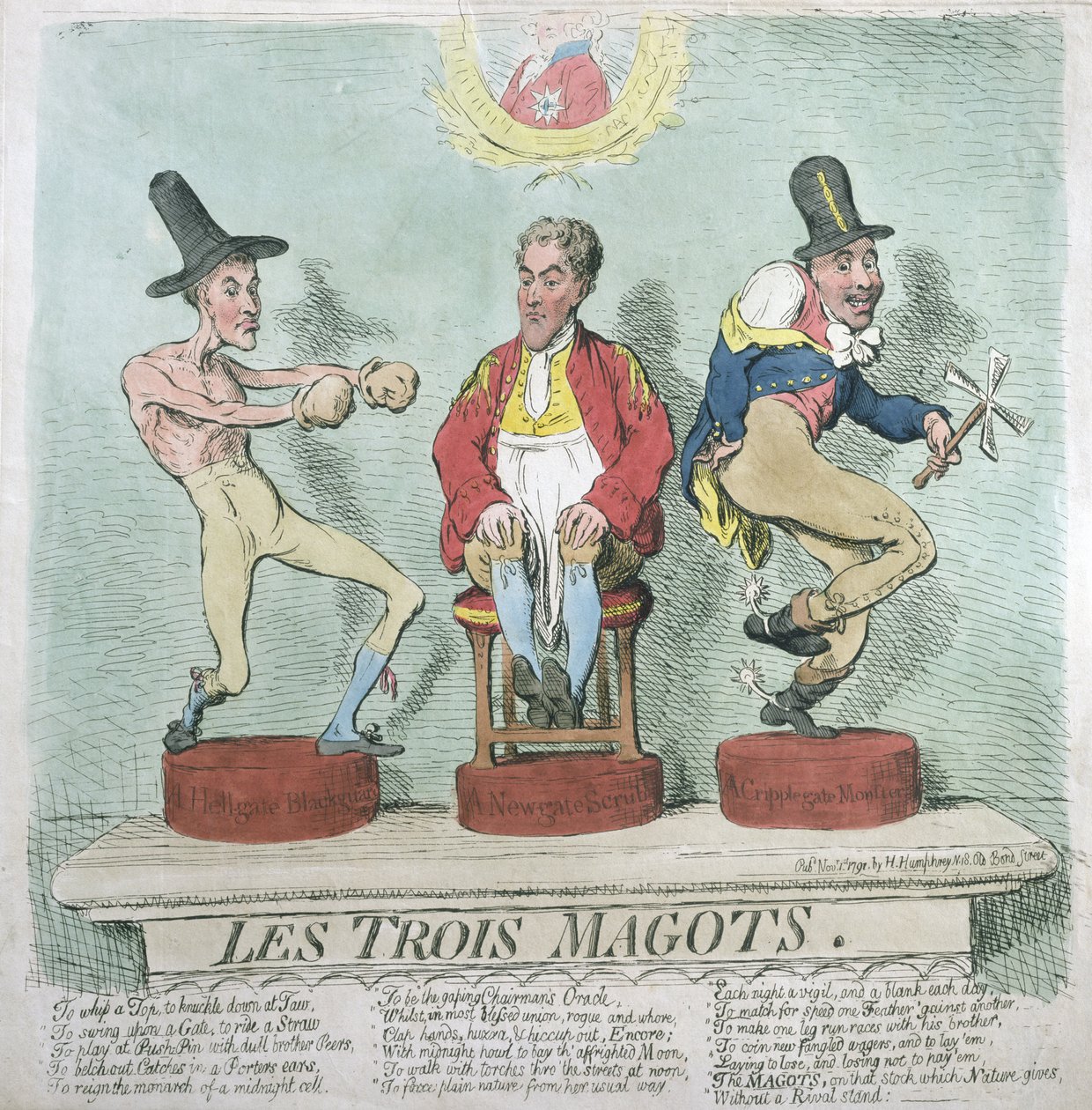Les Trois Magots, veröffentlicht von Hannah Humphrey im Jahr 1791 von James Gillray