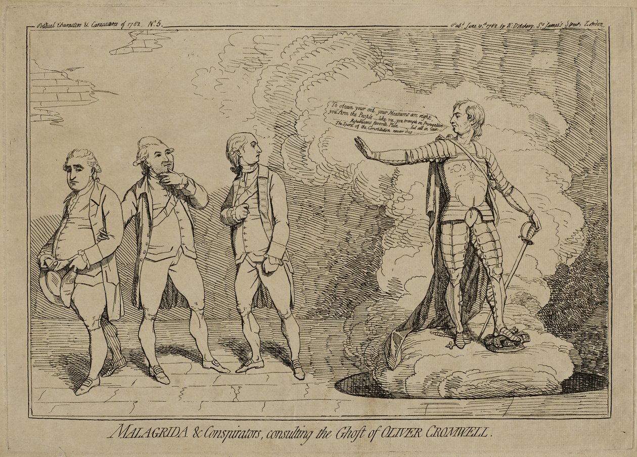 Malagrida und Verschwörer, die den Geist von Oliver Cromwell konsultieren, veröffentlicht am 10. Juni 1782 von James Gillray
