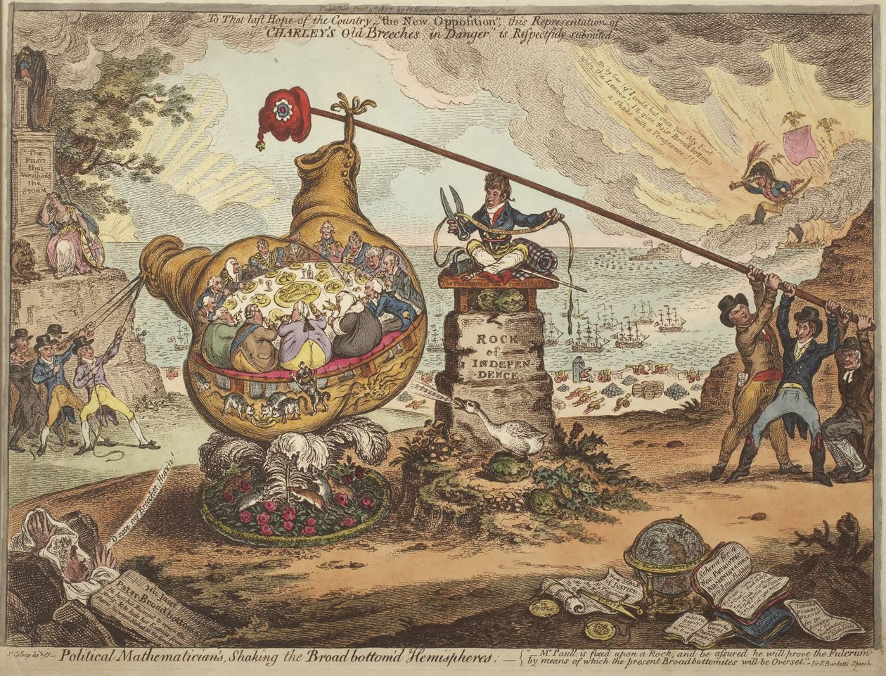 Politische Mathematiker, die die breiten Hemisphären schütteln von James Gillray