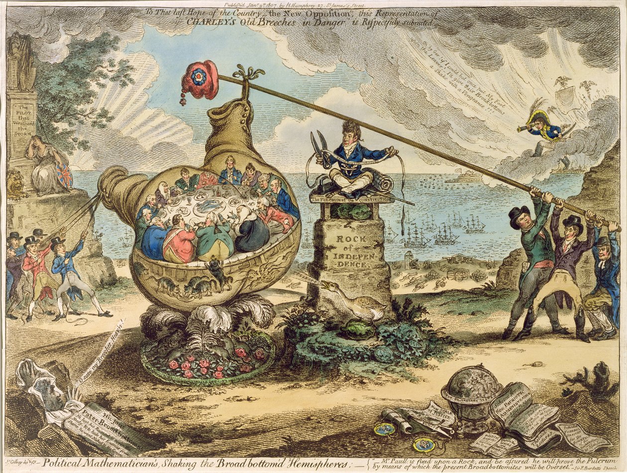 Politische Mathematiker, die die breitbodige Hemisphäre erschüttern, veröffentlicht von Hannah Humphrey, 1807 von James Gillray