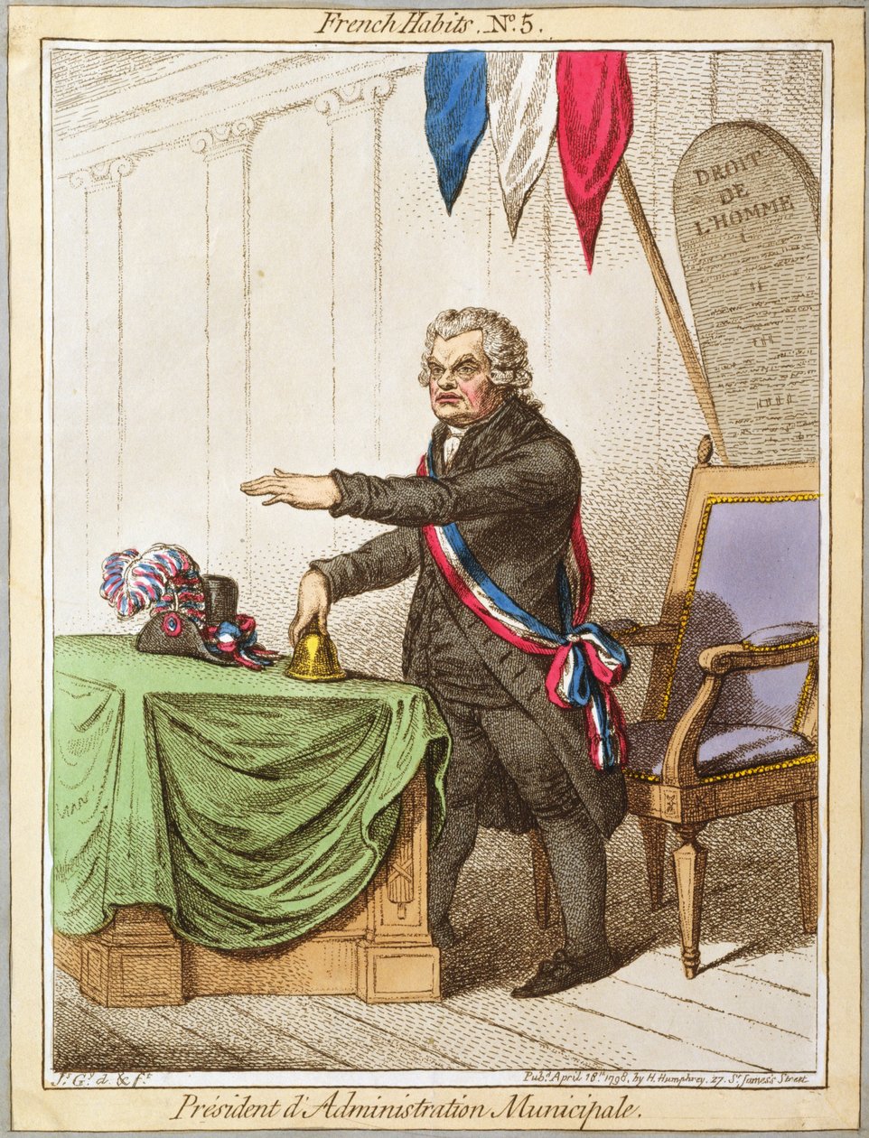 Präsident der Kommunalverwaltung, Tafel 5 aus Französische Gewohnheiten, veröffentlicht von Hannah Humphrey im Jahr 1798 von James Gillray