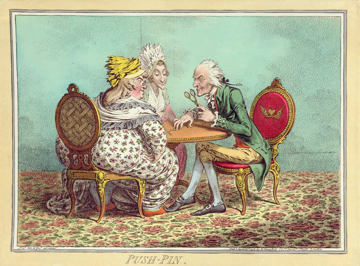Push-Pin, veröffentlicht von Hannah Humphrey im Jahr 1797 von James Gillray