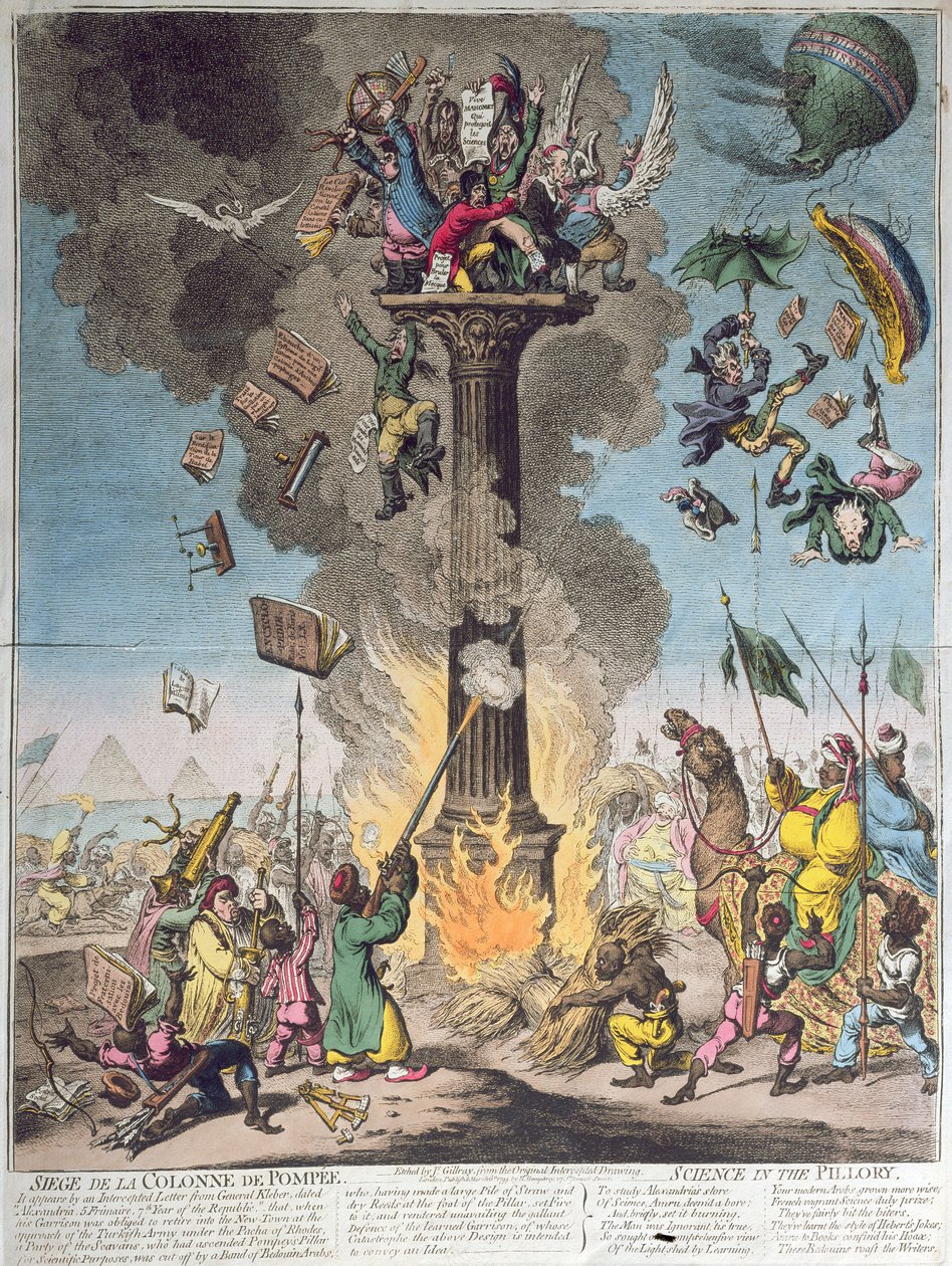 Belagerung der Pompeius-Säule oder Wissenschaft am Pranger, veröffentlicht von H. Humphrey im Jahr 1799 von James Gillray
