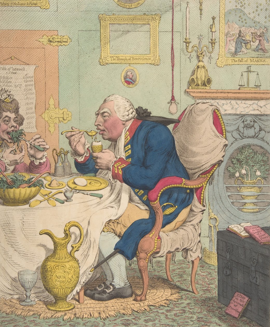 Mäßigkeit genießt eine bescheidene Mahlzeit, 28. Juli 1792 von James Gillray