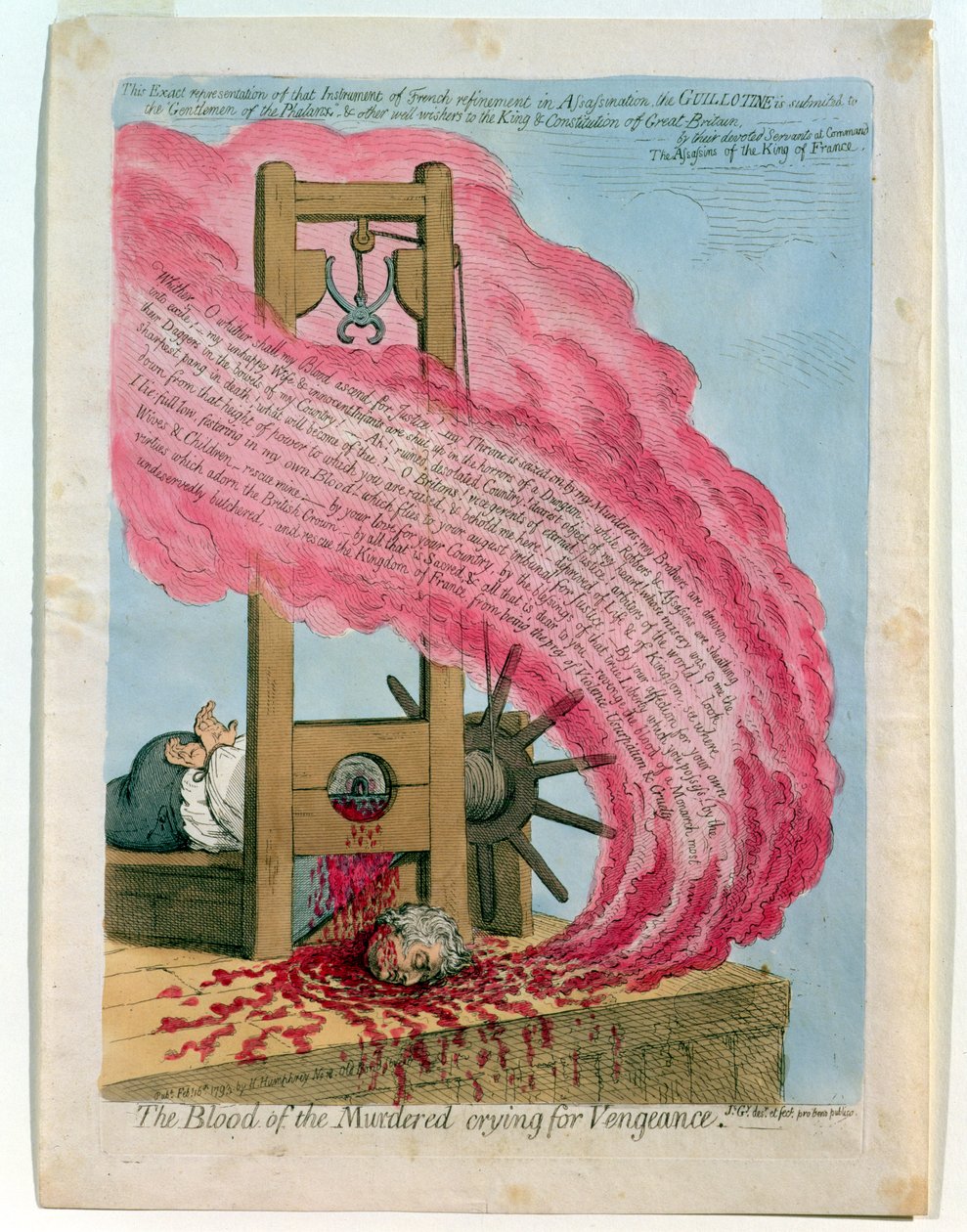 Das Blut der Ermordeten schreit nach Rache, die Hinrichtung von Ludwig XVI. (1754-93) durch die Guillotine, veröffentlicht von Hannah Humphrey von James Gillray