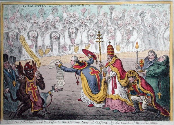 Die Einführung des Papstes in die Konvokation in Oxford durch den Kardinal Broad-Bottom, veröffentlicht von Hannah Humphrey im Jahr 1809 von James Gillray