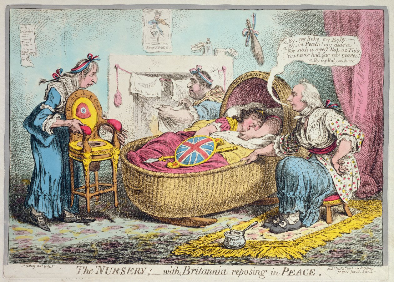 Das Kinderzimmer! mit Britannia, die in Frieden ruht, veröffentlicht von Hannah Humphrey im Jahr 1802 von James Gillray