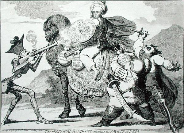 Die politische Banditti, die den Retter Indiens angreifen von James Gillray