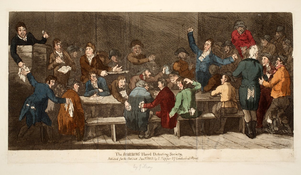 The ROBBING Hood Debating Society, veröffentlicht von S. Tipper, 1. Januar 1809 (handkolorierte Gravur) von James Gillray