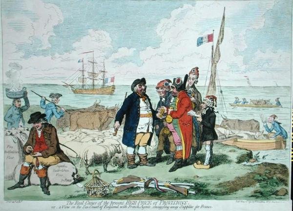 Die wahre Ursache des derzeit hohen Lebensmittelpreises, veröffentlicht von Hannah Humphrey 1795 von James Gillray