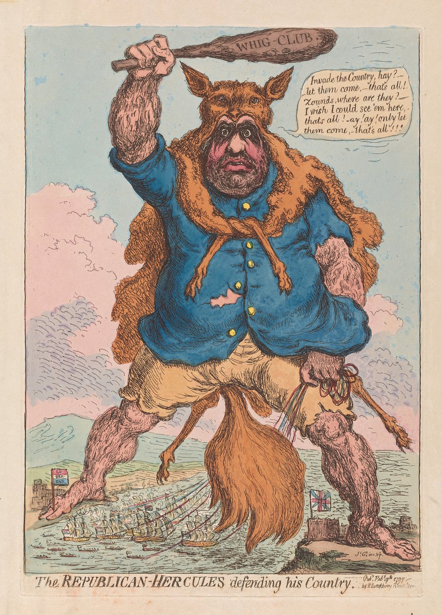 Der republikanische Herkules verteidigt sein Land, veröffentlicht 1797 von James Gillray