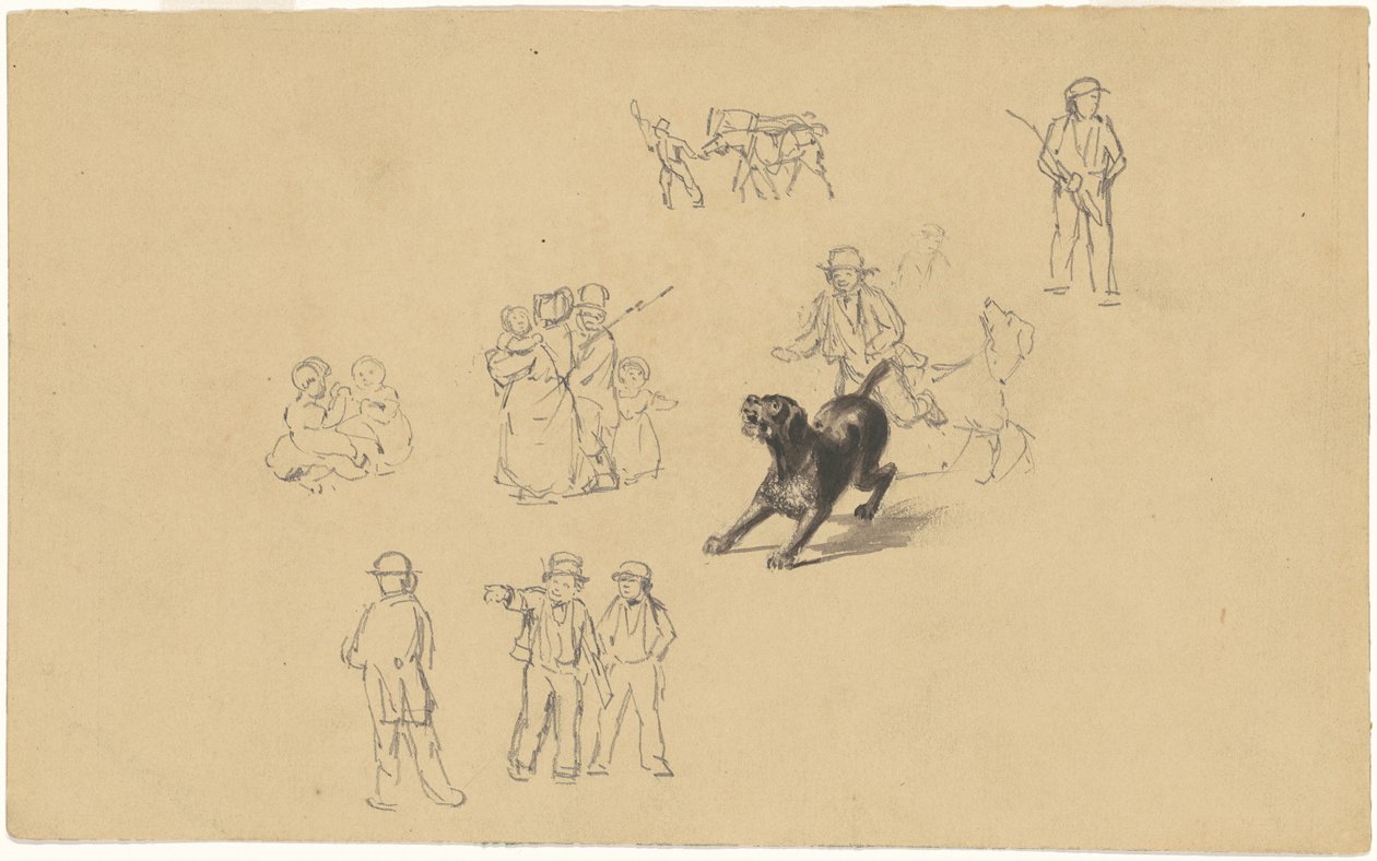 Bellen Hund und Studien für Militärausbildung, um 1841 von James Goodwin Clonney