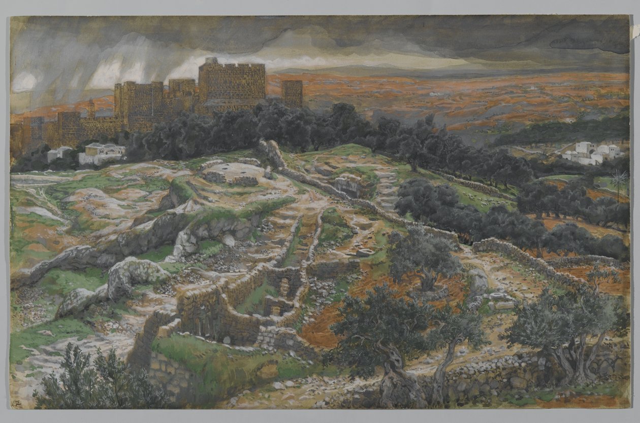 Rekonstruktion von Golgatha und dem Heiligen Grab, gesehen vom Gerichtstor, Illustration aus Das Leben unseres Herrn Jesus Christus von James Jacques Joseph Tissot