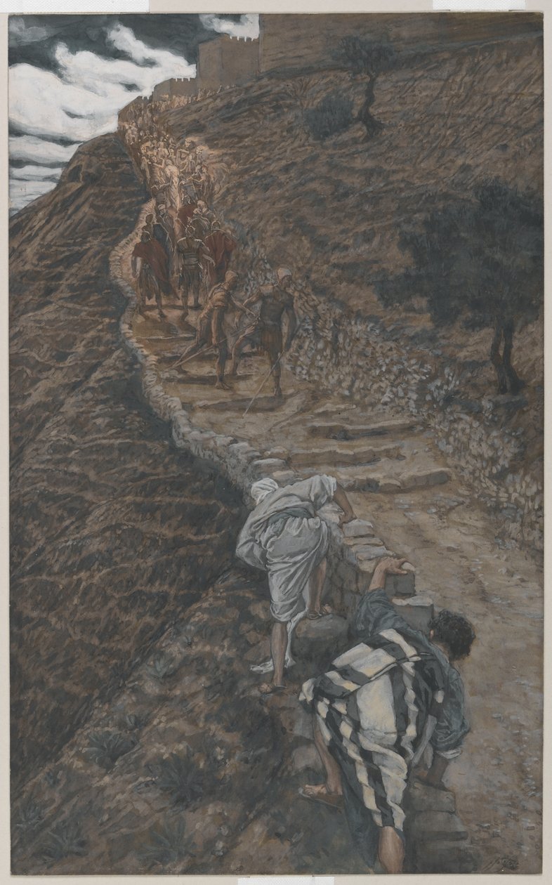 Heiliger Petrus und Heiliger Johannes folgen aus der Ferne, Illustration aus Das Leben unseres Herrn Jesus Christus, 1886-94 von James Jacques Joseph Tissot