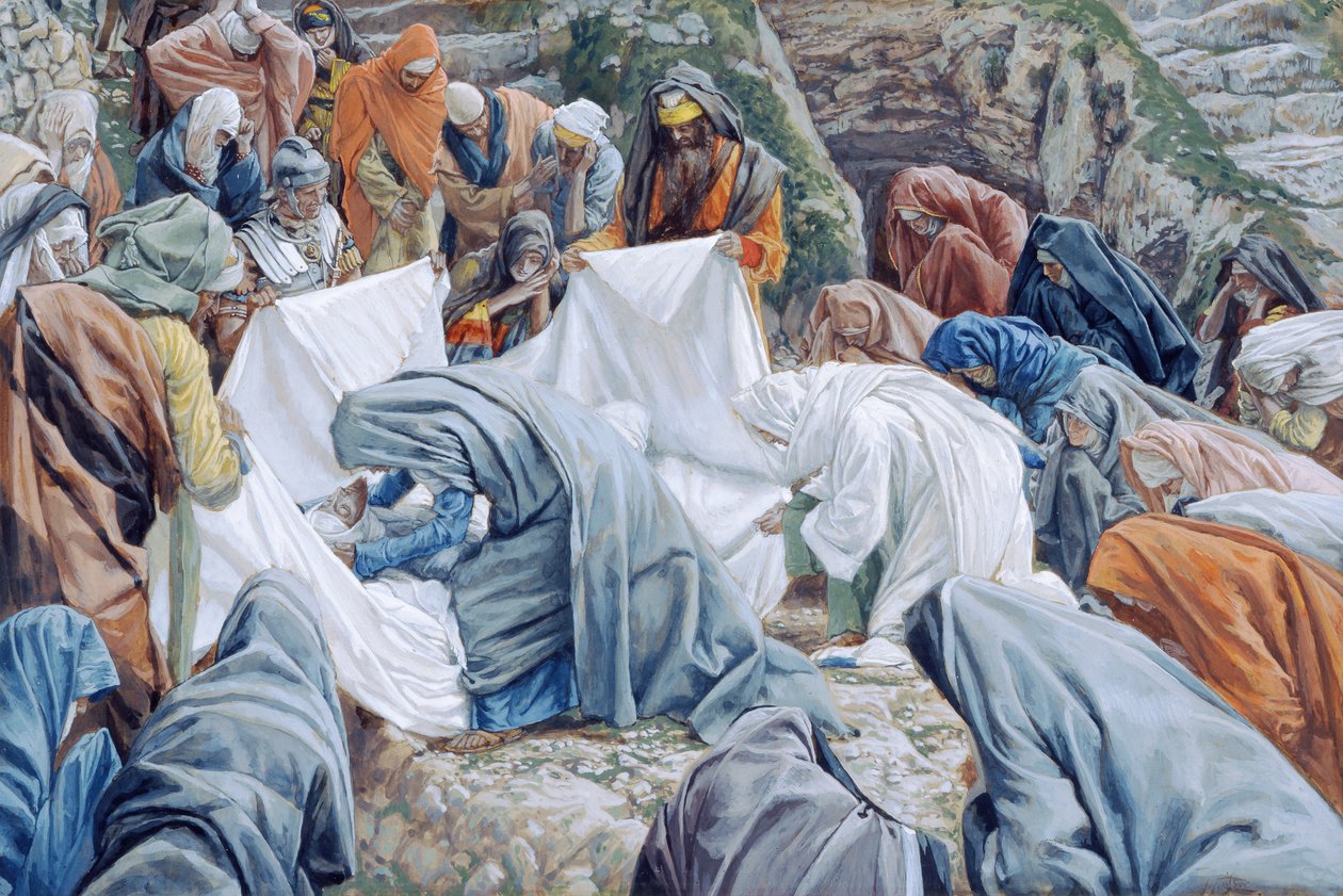 Die Heilige Jungfrau küsst das Gesicht Christi, bevor es in das Leichentuch gewickelt wird, Illustration für Das Leben Christi, ca. 1886-94 von James Jacques Joseph Tissot