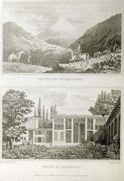 Berg und Haus in Demavend, 1818 von James Justinian Morier